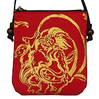 お祭り！和柄ポシェット大！金彩風神雷神　赤金